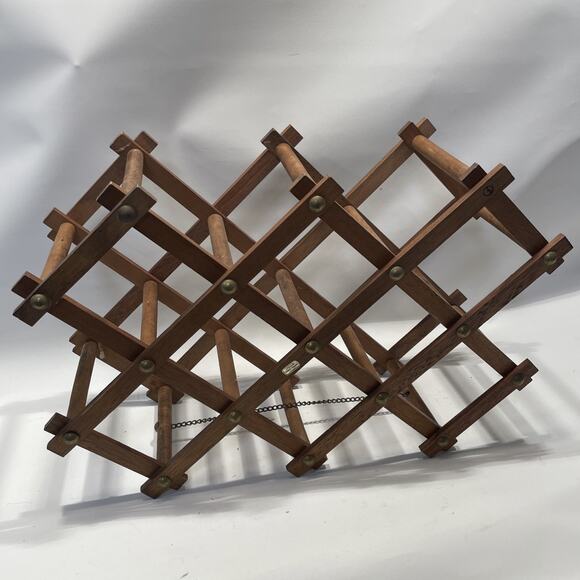 VintageWood & Brass Tack Expanding Wine Rack Table Top 8 Bottle Holder Expands - Picture 10 of 10